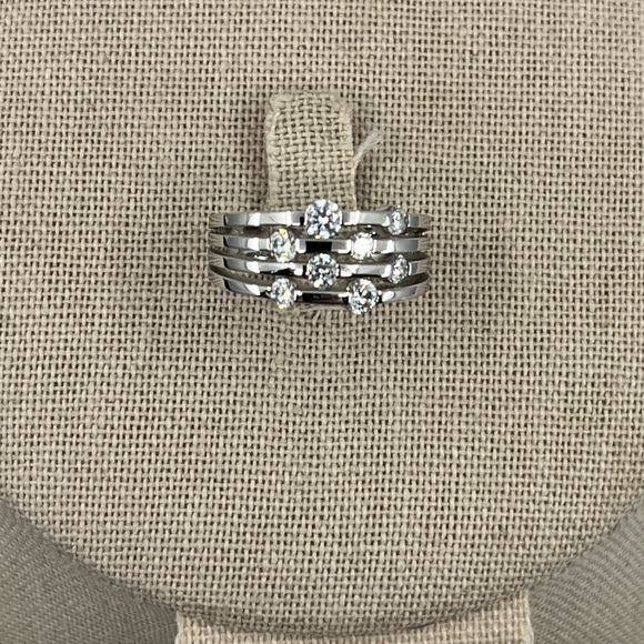 Vintage Sparkling Multi-Band Sterling Silver Ring with CZ Accents – Size 7 - Picture 2 of 14